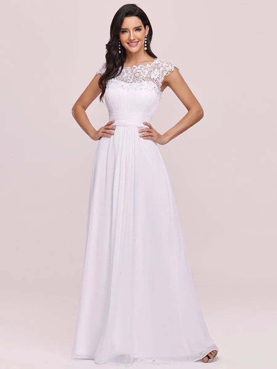 Maxi Lace Cap Sleeve Long Formal Evening Dress