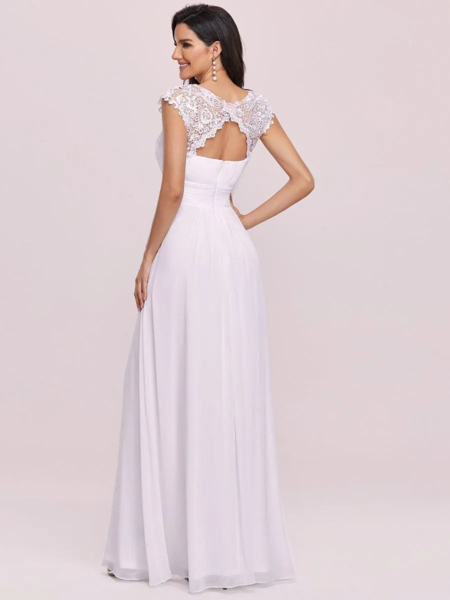 Maxi Lace Cap Sleeve Long Formal Evening Dress