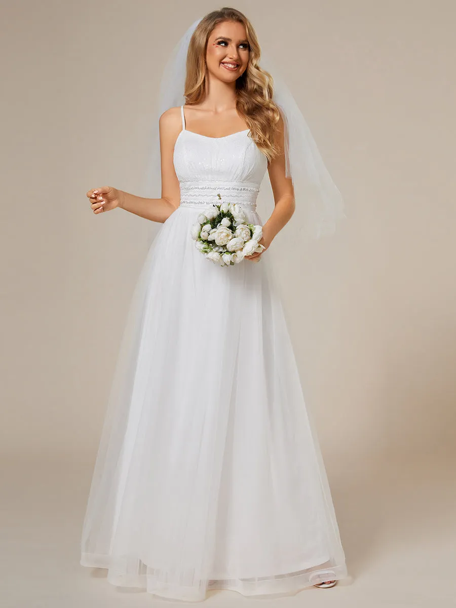 Maxi Long Sequin Tulle Wholesale Sleeveless Wedding Dresses