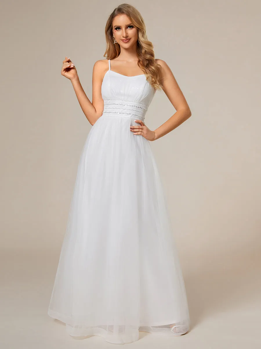 Maxi Long Sequin Tulle Wholesale Sleeveless Wedding Dresses