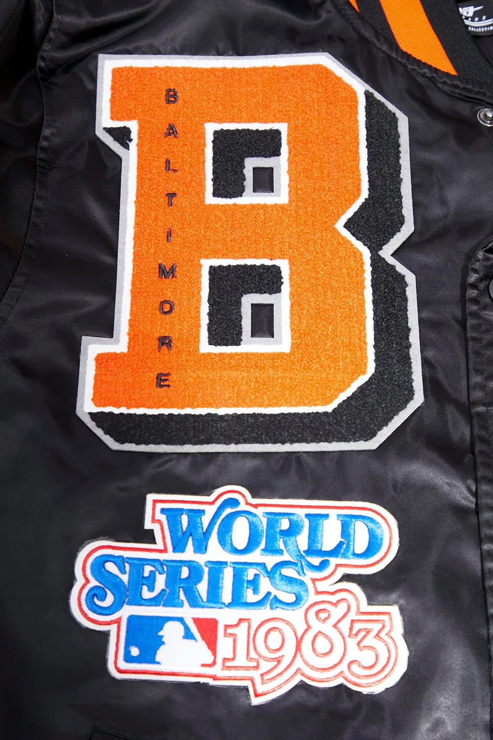 MLB BALTIMORE ORIOLES MASHUP MEN'S RIB SATIN JACKET (BLACK)