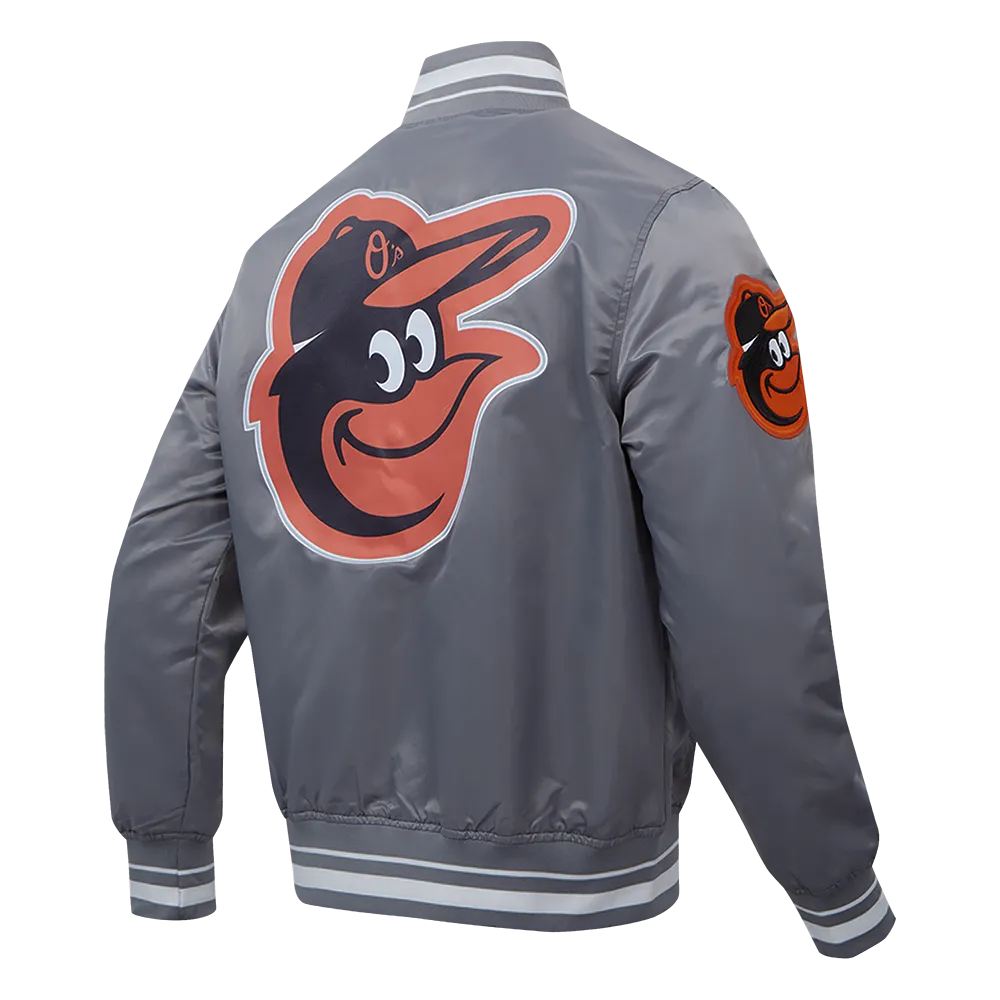 MLB BALTIMORE ORIOLES SCRIPT TAIL MEN'S SATIN JACKET (GRAY)