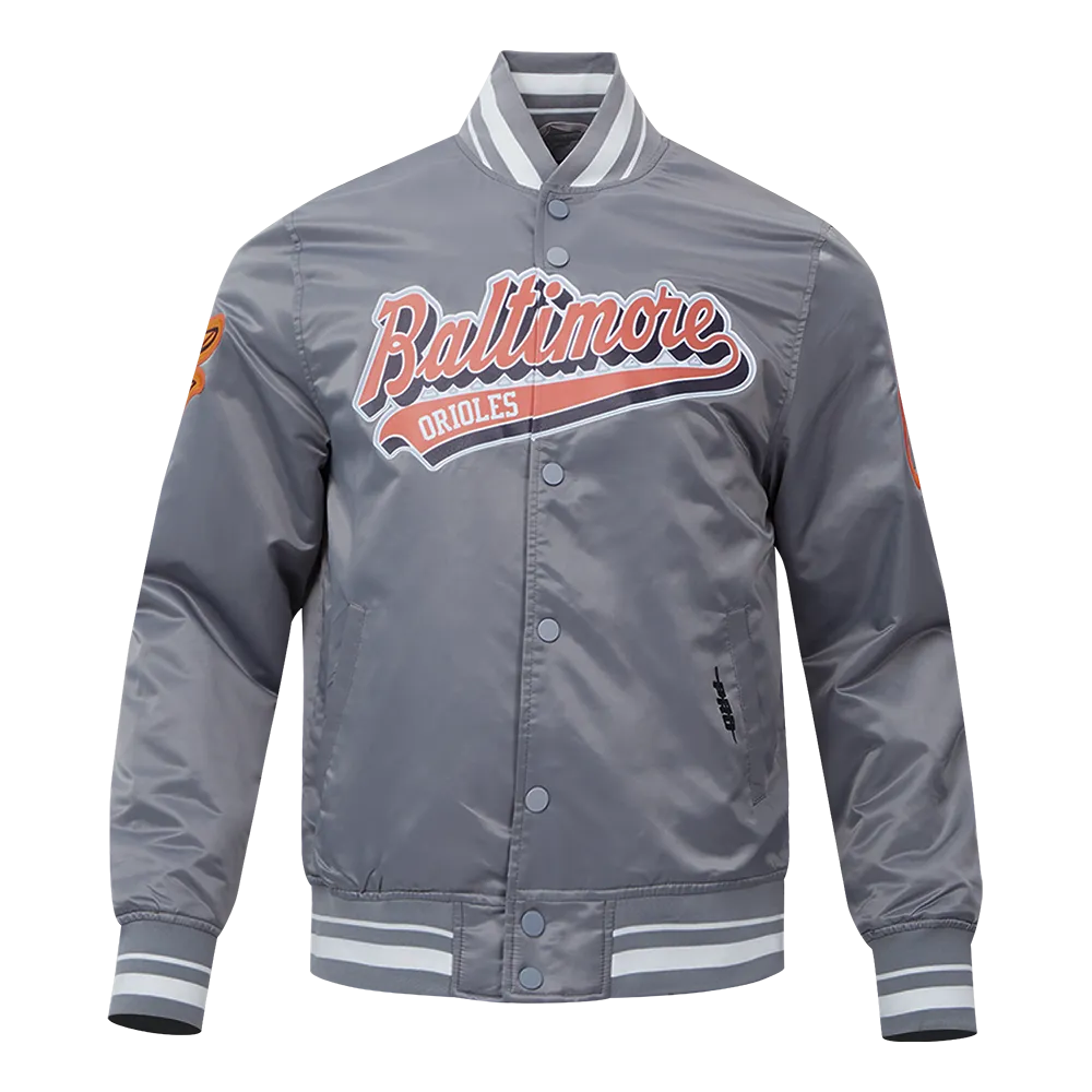 MLB BALTIMORE ORIOLES SCRIPT TAIL MEN'S SATIN JACKET (GRAY)