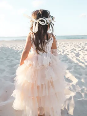 Multi-Layered Tulle Princess Flower Girl Dress with Spaghetti Straps