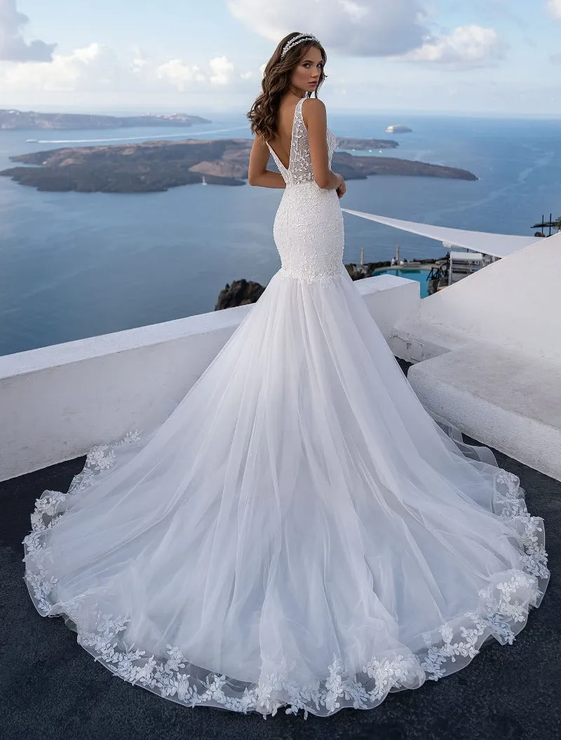 New Arrival V Neck Mermaid Wedding Dress