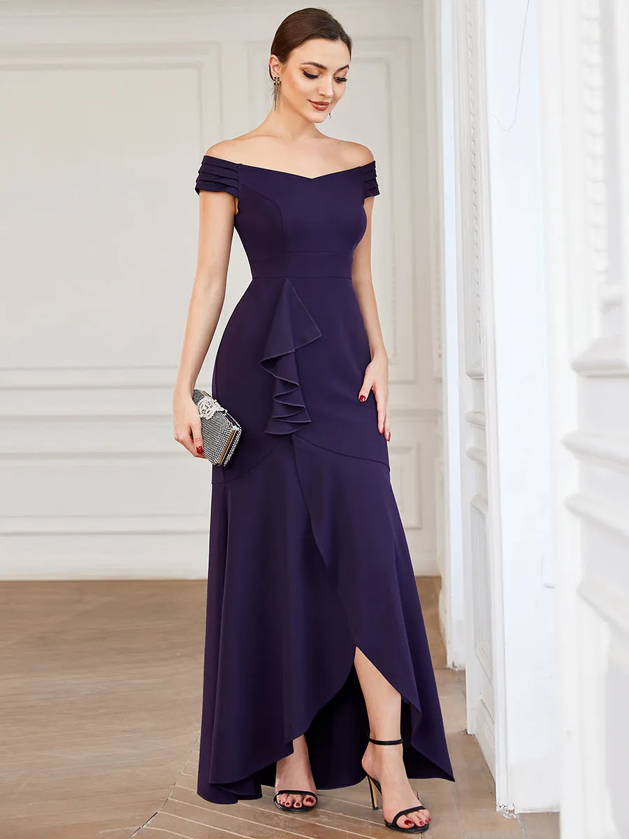 Off Shoulders Asymmetrical Hem A Line Wholesale Evening Dresses