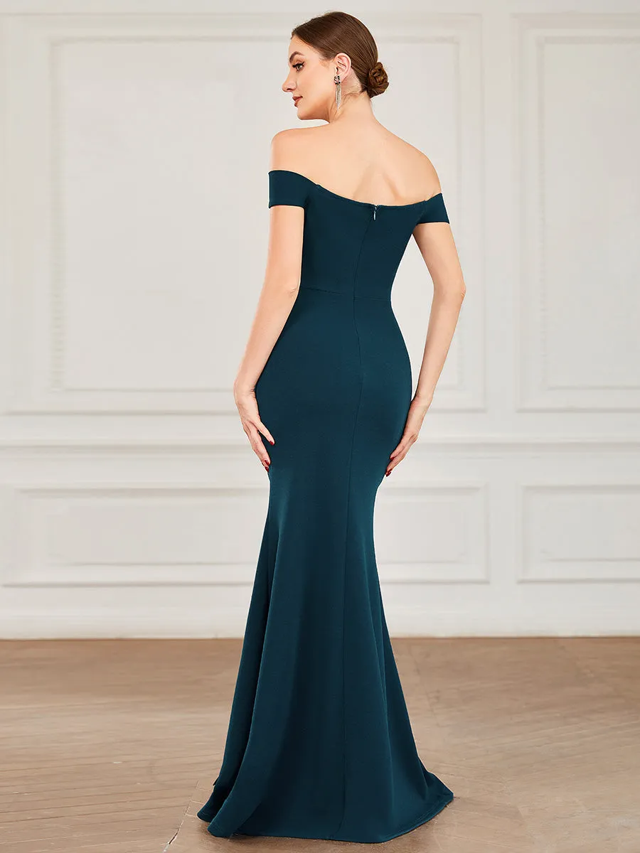 Off Shoulders Fishtail Split Floor Length Wholesale Evening Dresses