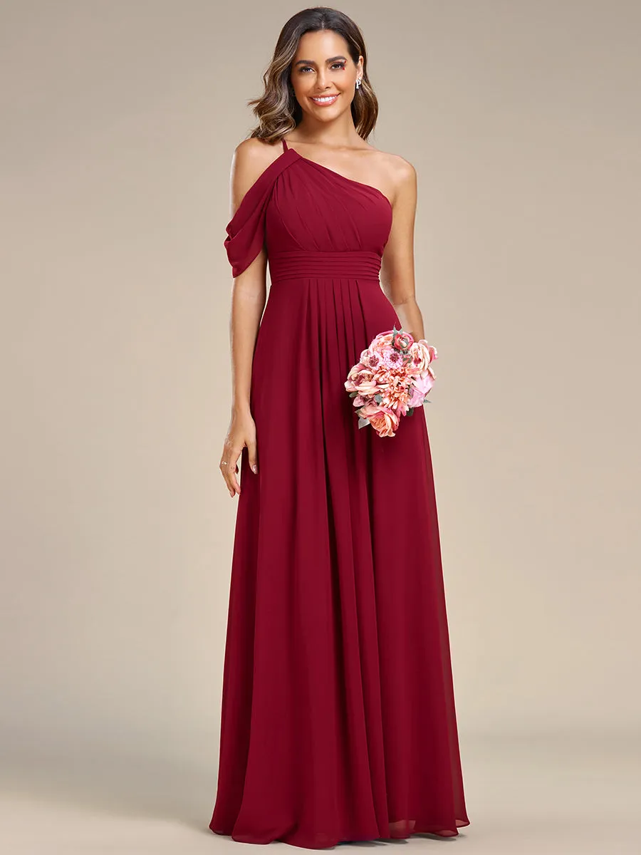 One Shoulder Pleated Chiffon Wholesale Bridesmaid Dresses