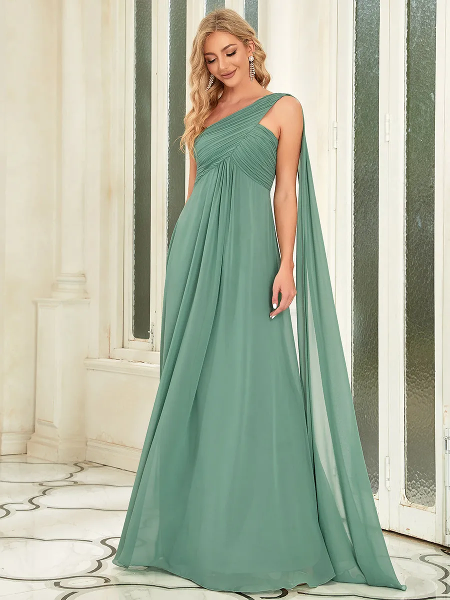 One Shoulder Pretty Chiffon Ruffles Long Evening Dresses for Wholesale