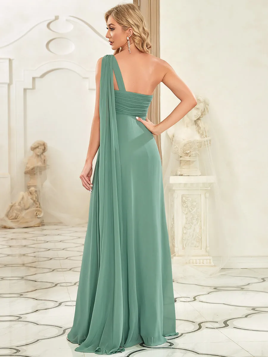 One Shoulder Pretty Chiffon Ruffles Long Evening Dresses for Wholesale