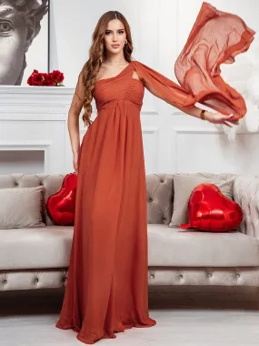 One Shoulder Pretty Chiffon Ruffles Long Evening Dresses for Wholesale