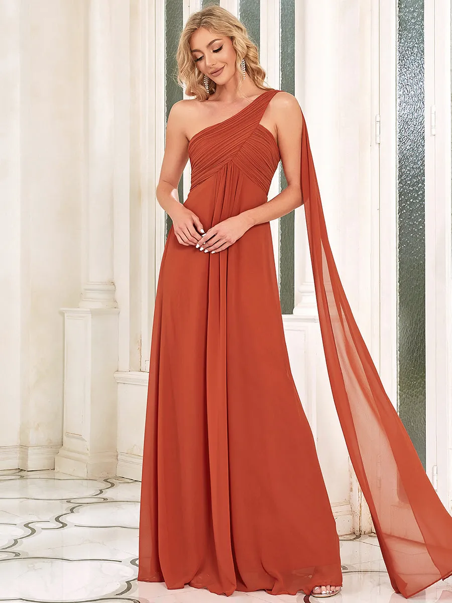 One Shoulder Pretty Chiffon Ruffles Long Evening Dresses for Wholesale