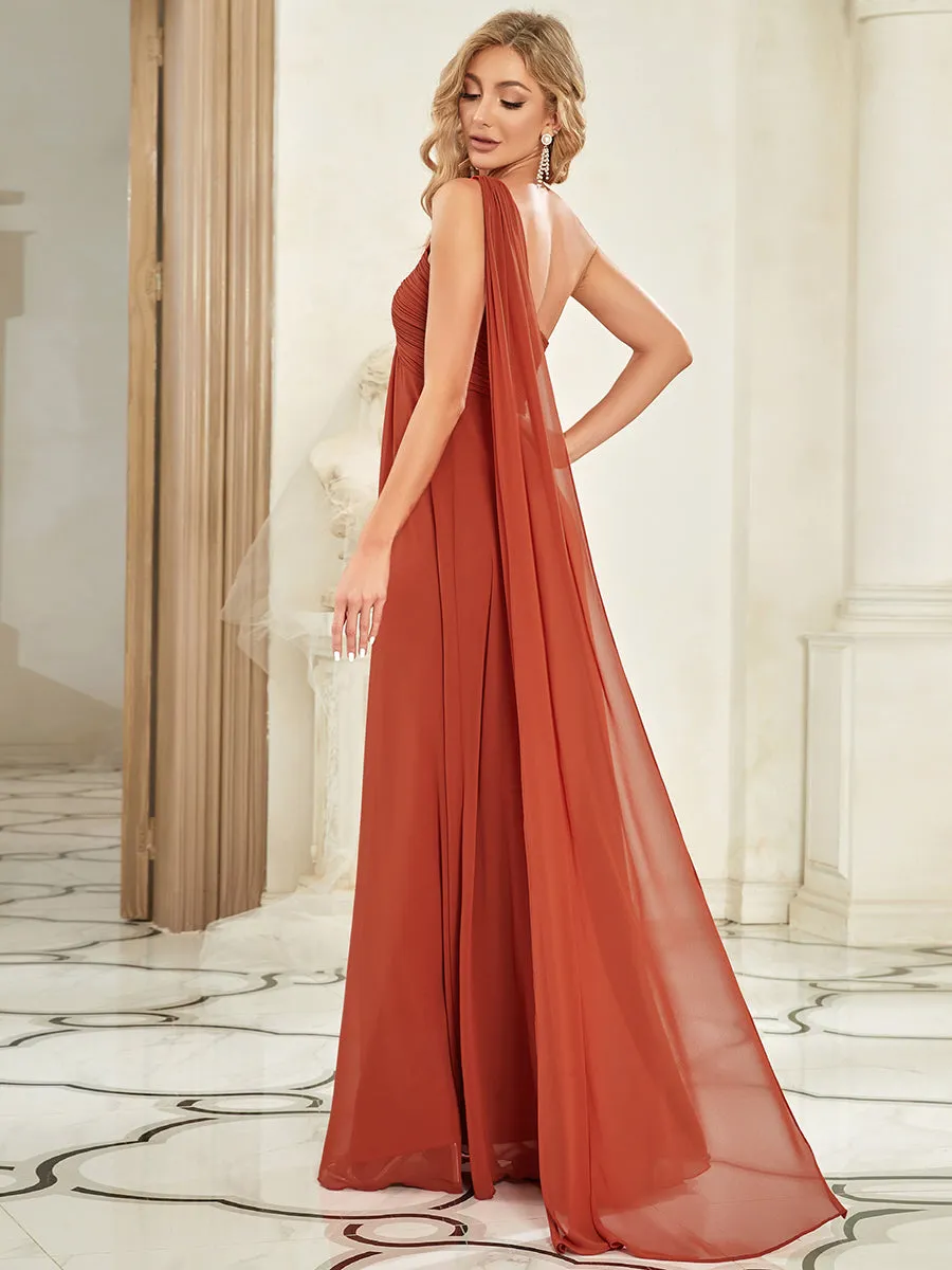 One Shoulder Pretty Chiffon Ruffles Long Evening Dresses for Wholesale