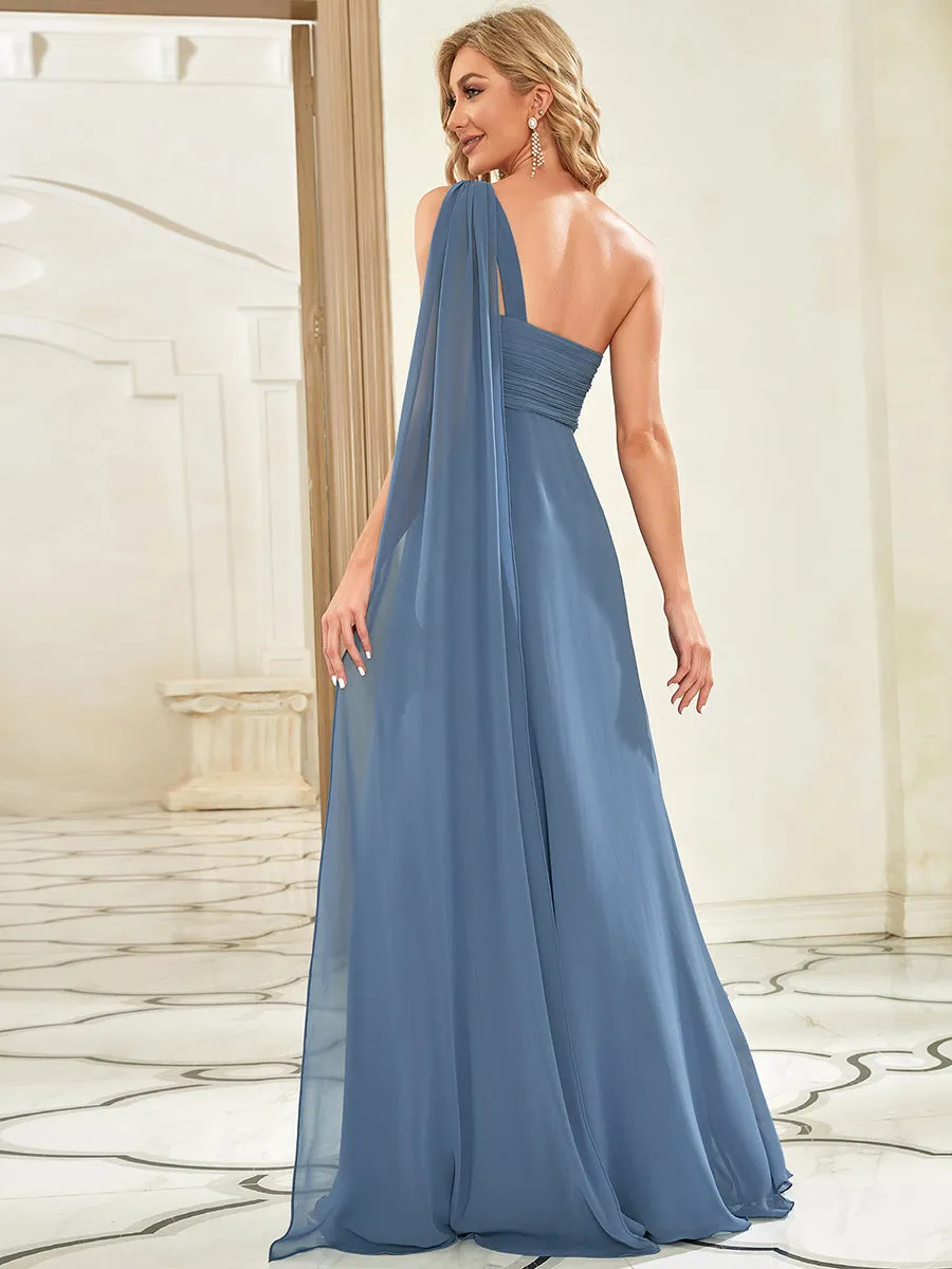 One Shoulder Pretty Chiffon Ruffles Long Evening Dresses for Wholesale