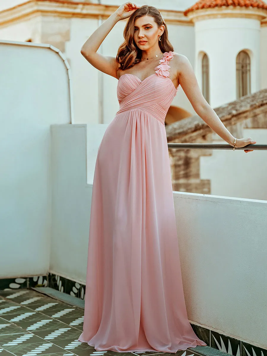 One Shoulder Wholesale Bridesmaid Dresses With Flower Decoration