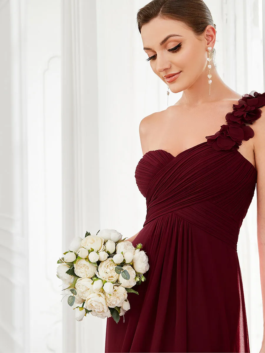 One Shoulder Wholesale Bridesmaid Dresses With Flower Decoration