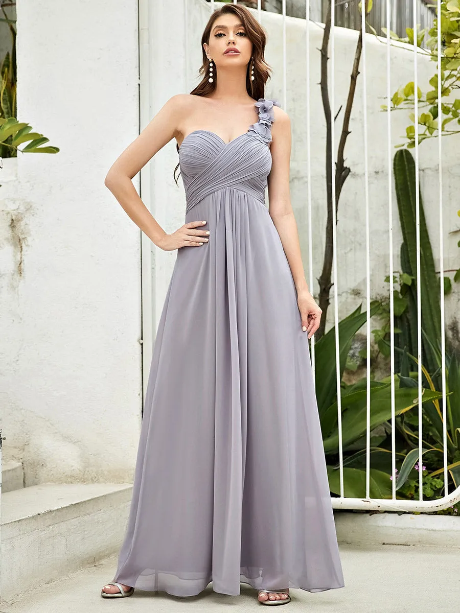 One Shoulder Wholesale Bridesmaid Dresses With Flower Decoration