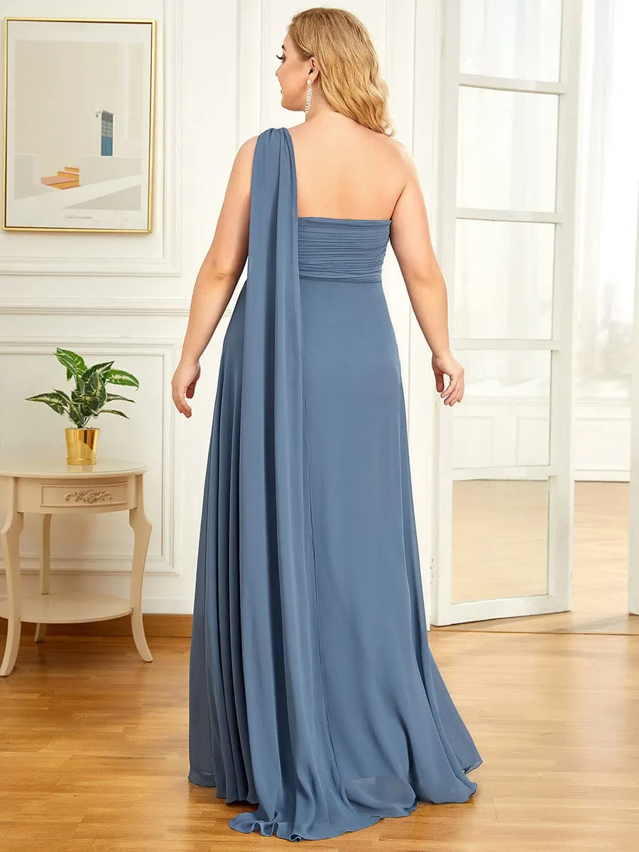 Pleated One Shoulder Long Chiffon Formal Evening Dress