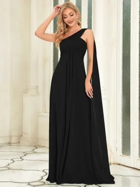 Pleated One Shoulder Long Chiffon Formal Evening Dress