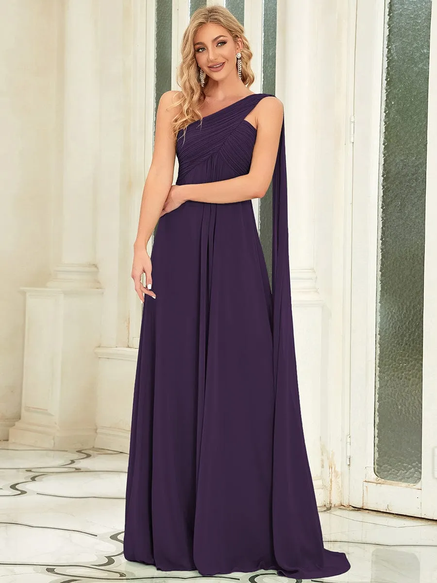 Pleated One Shoulder Long Chiffon Formal Evening Dress