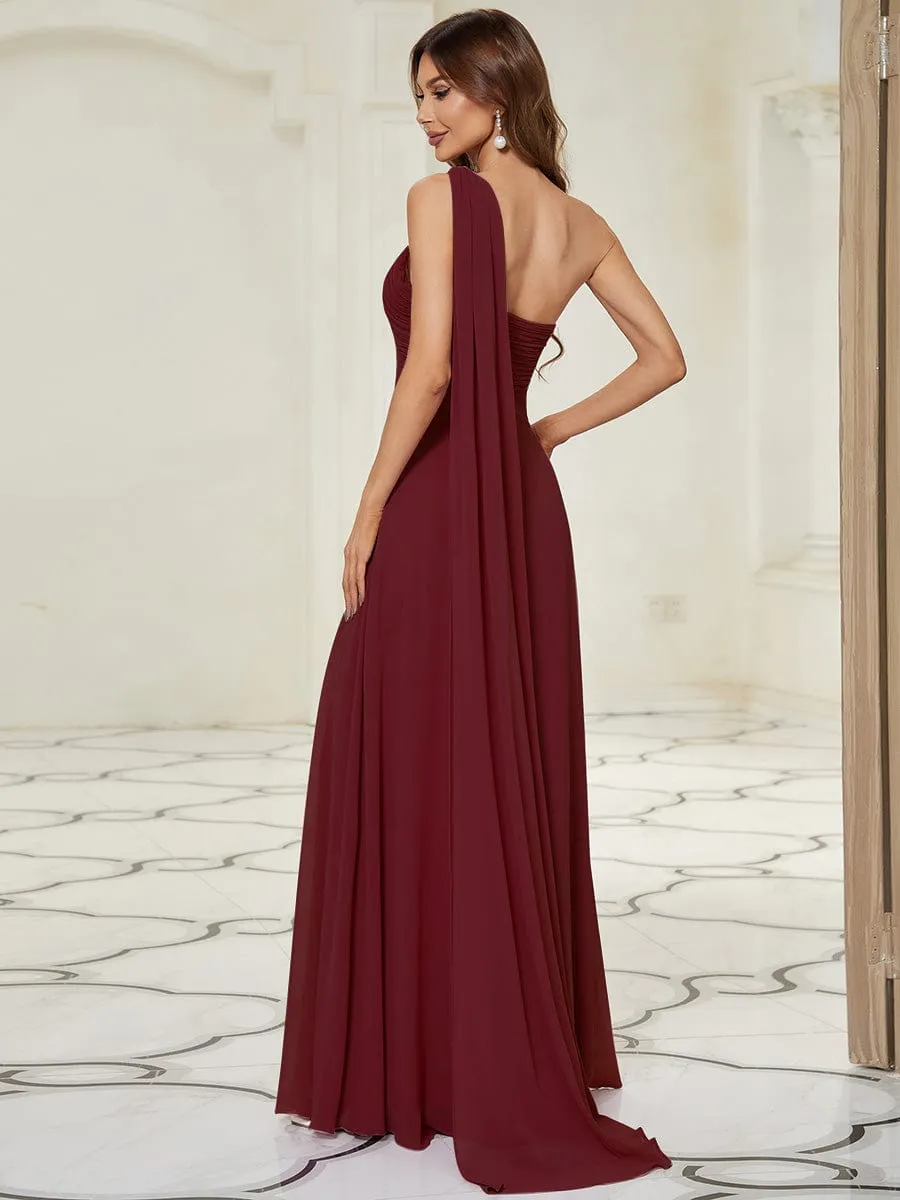 Pleated One Shoulder Long Chiffon Formal Evening Dress