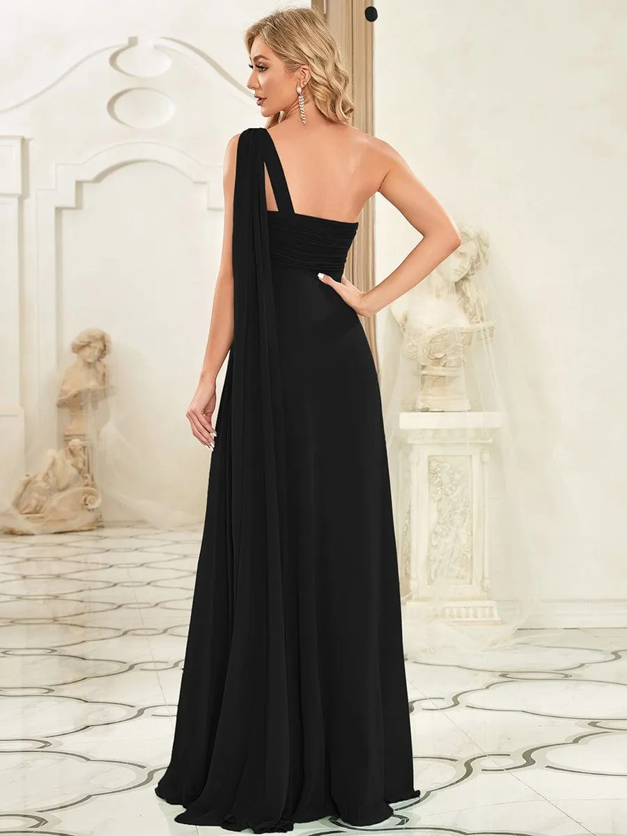 Pleated One Shoulder Long Chiffon Formal Evening Dress