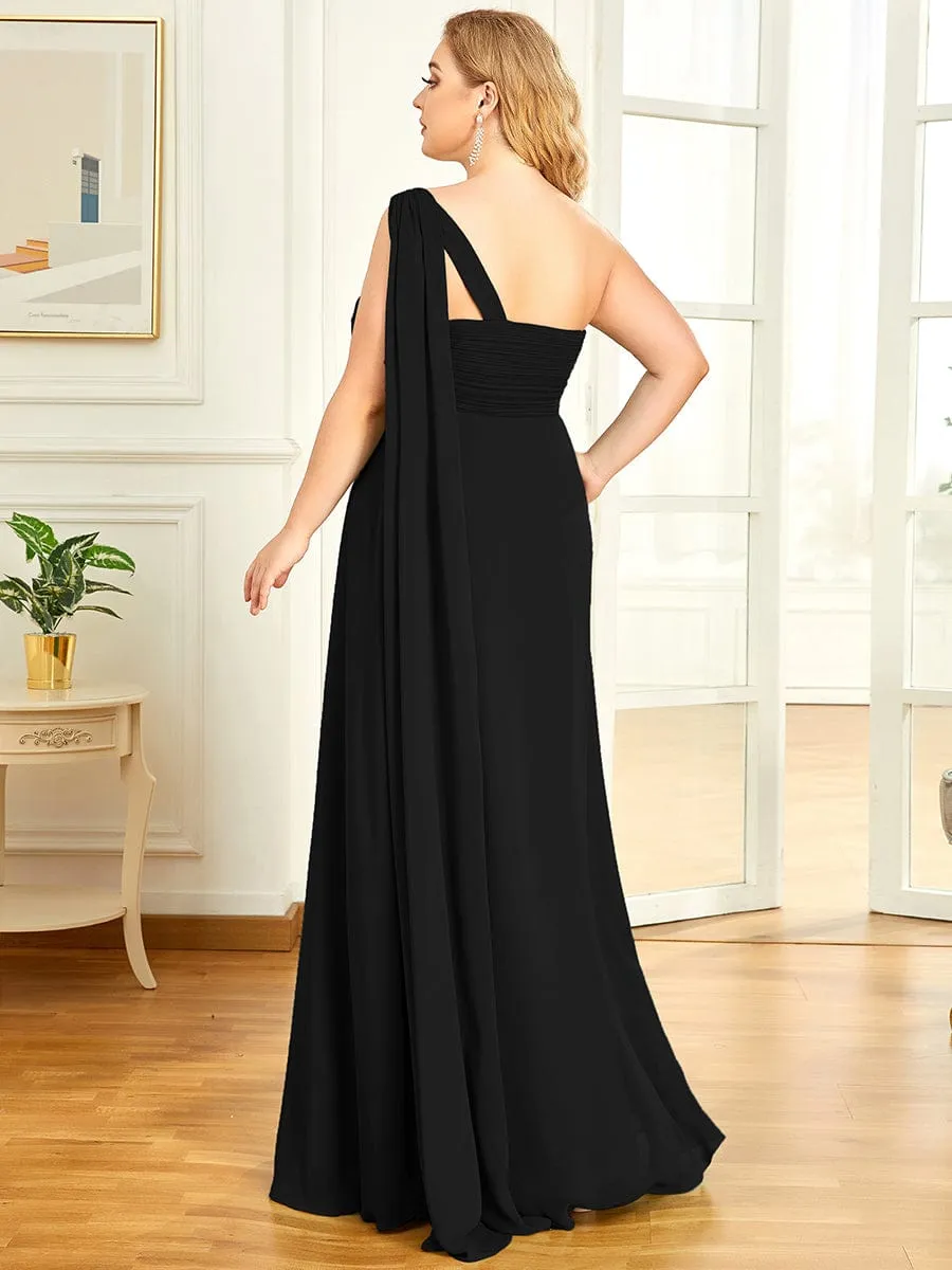 Pleated One Shoulder Long Chiffon Formal Evening Dress