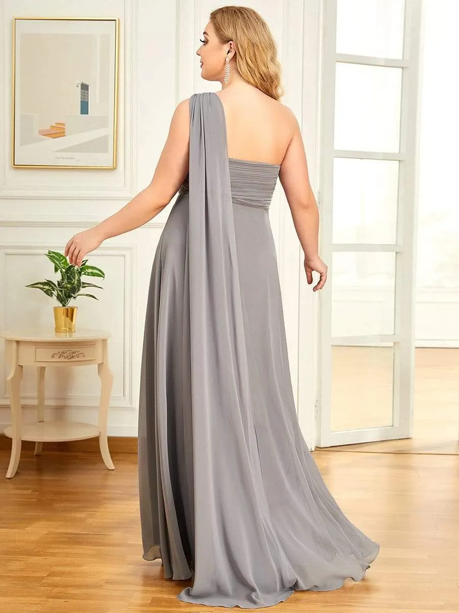 Pleated One Shoulder Long Chiffon Formal Evening Dress