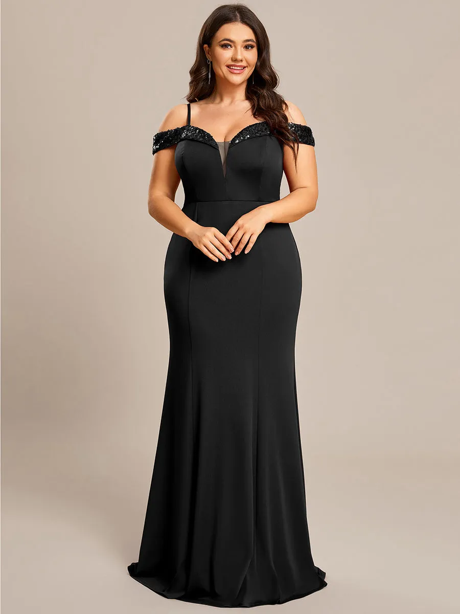 Plus Off Shoulder Mermaid Sequin Detail Wholesale Evening Dresses