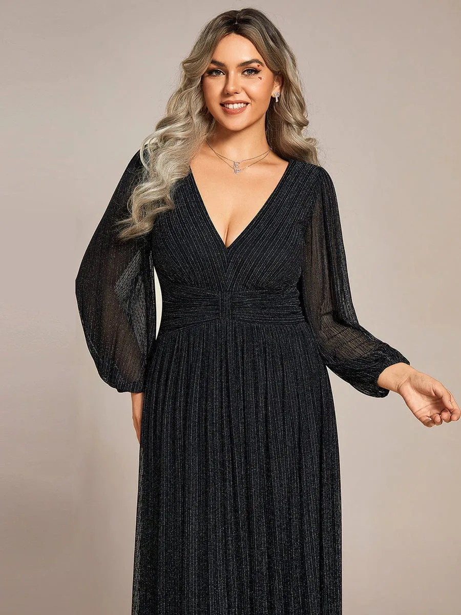 Plus Size Dazzling Empire Waist See-Through Long Sleeves A-Line Evening Dress