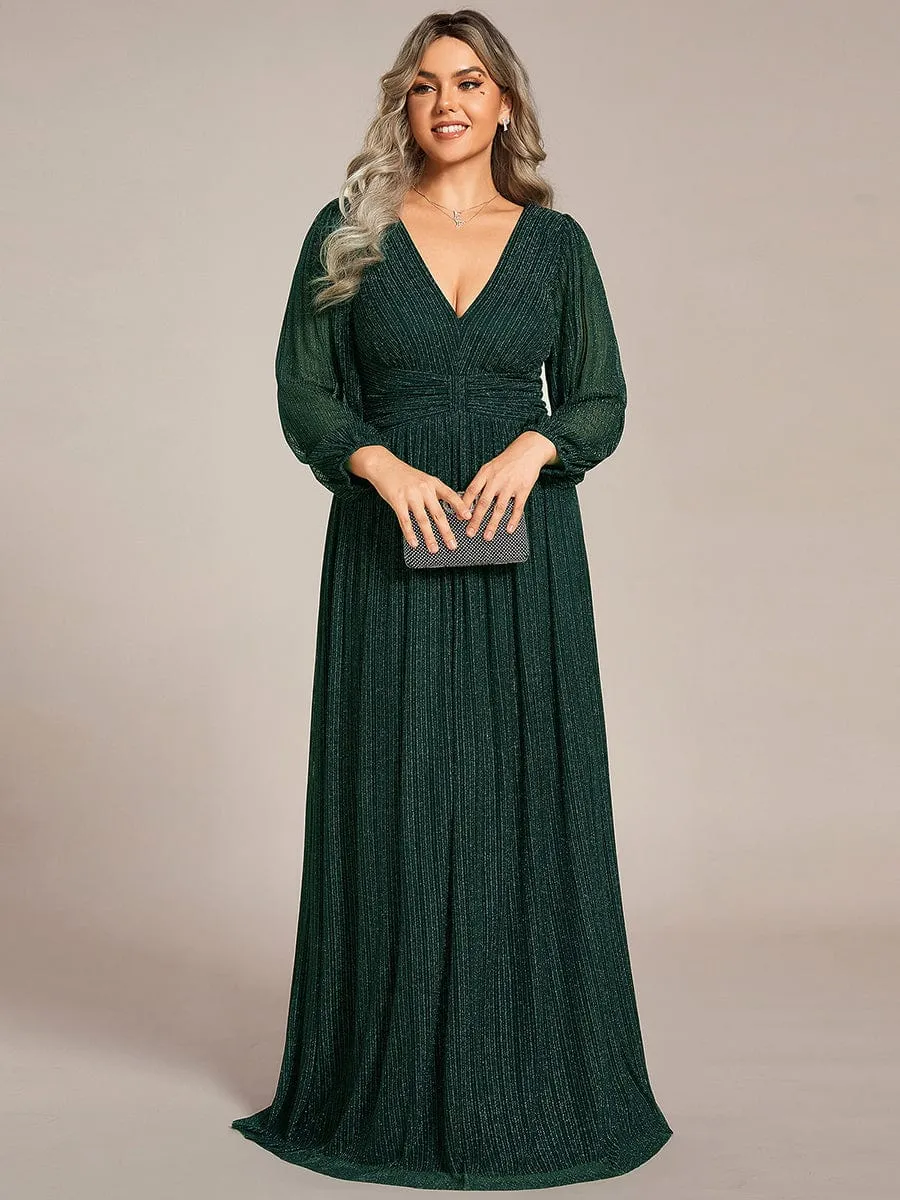 Plus Size Dazzling Empire Waist See-Through Long Sleeves A-Line Evening Dress