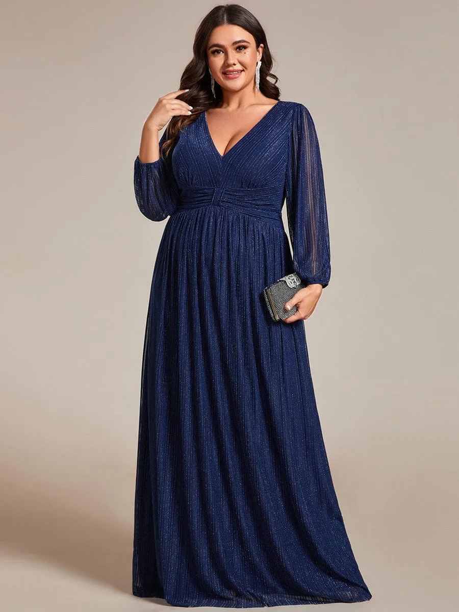 Plus Size Dazzling Empire Waist See-Through Long Sleeves A-Line Evening Dress