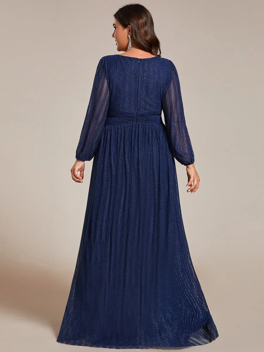 Plus Size Dazzling Empire Waist See-Through Long Sleeves A-Line Evening Dress