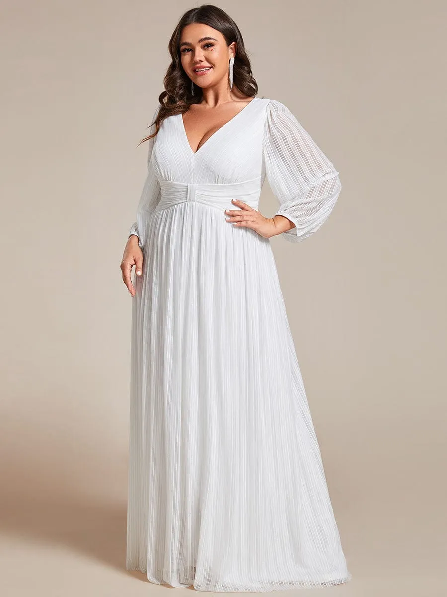 Plus Size Dazzling Empire Waist See-Through Long Sleeves A-Line Evening Dress