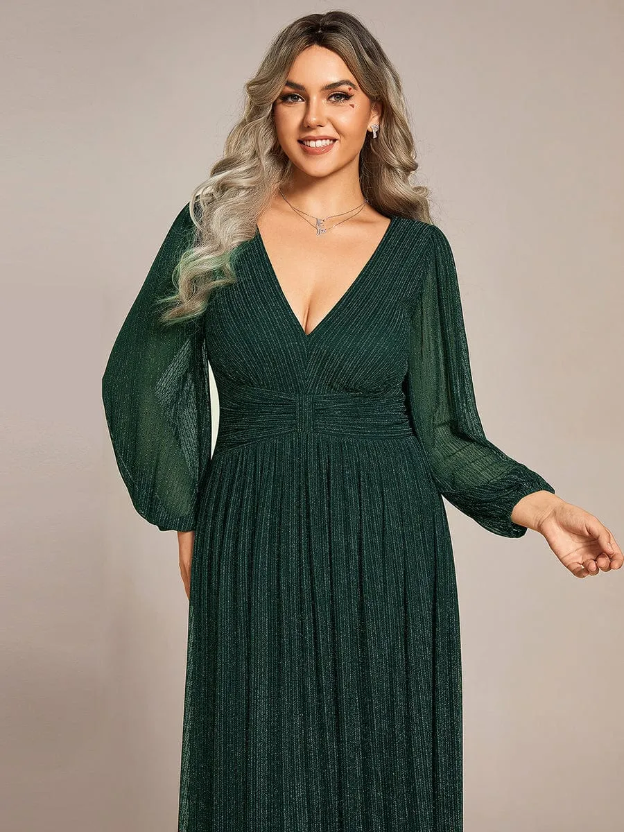 Plus Size Dazzling Empire Waist See-Through Long Sleeves A-Line Evening Dress