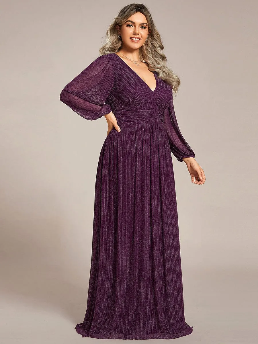 Plus Size Dazzling Empire Waist See-Through Long Sleeves A-Line Evening Dress