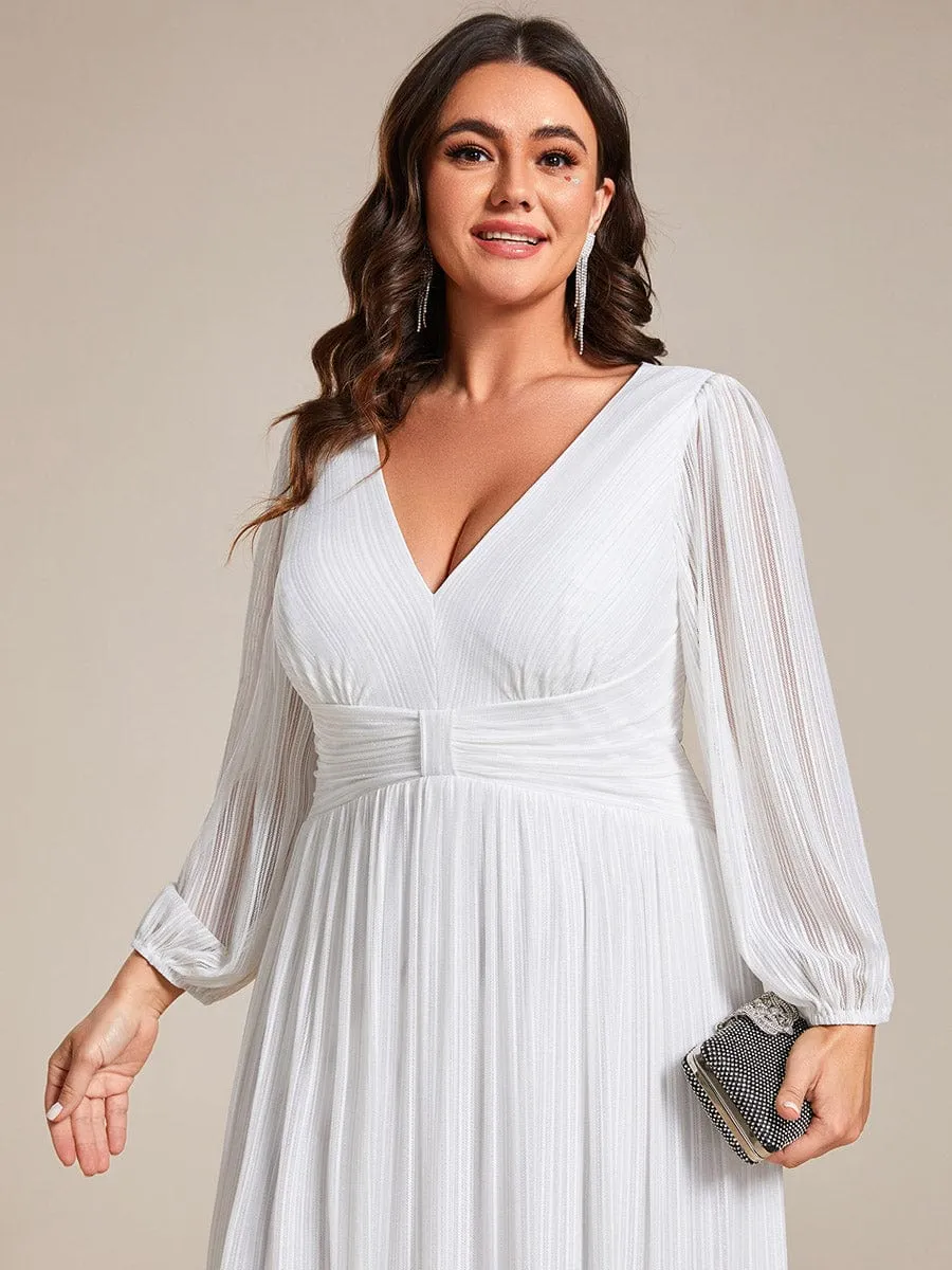 Plus Size Dazzling Empire Waist See-Through Long Sleeves A-Line Evening Dress