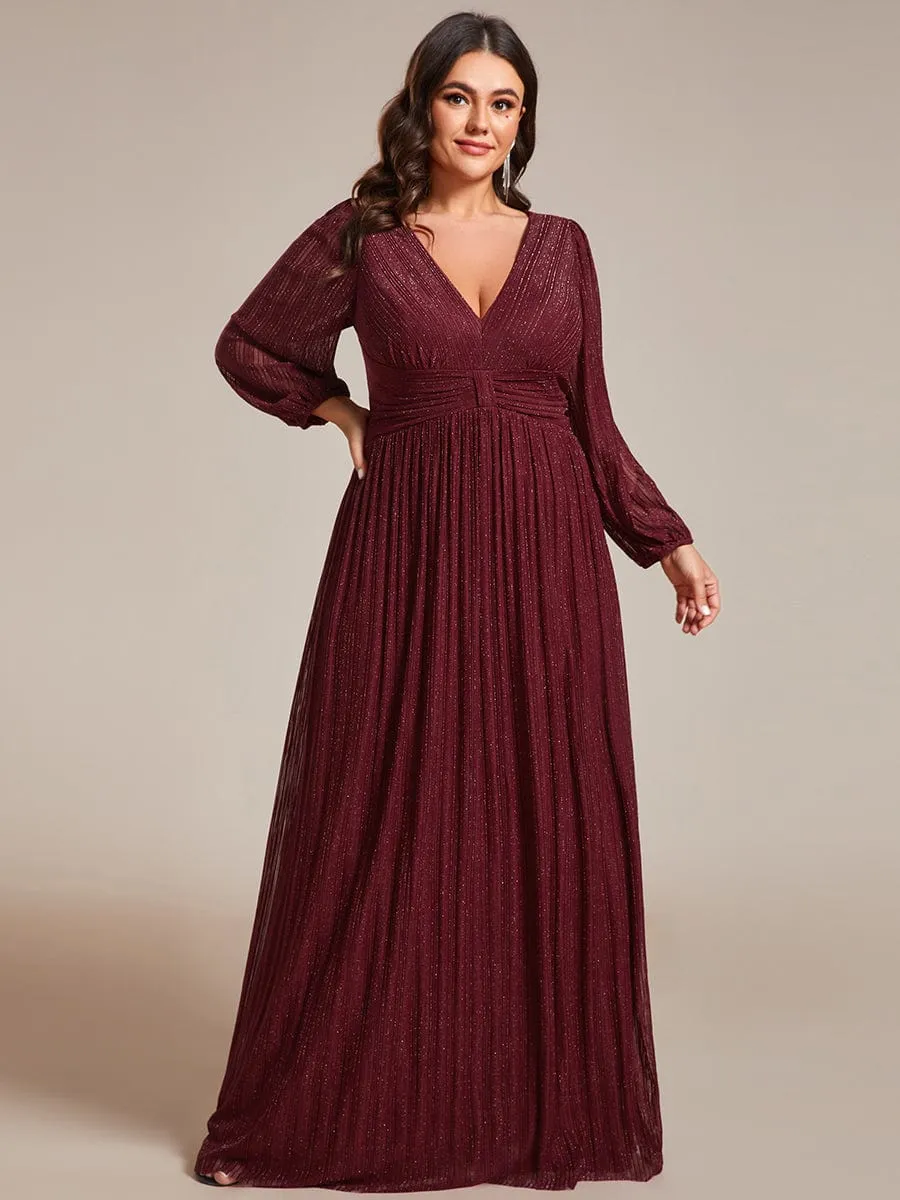 Plus Size Dazzling Empire Waist See-Through Long Sleeves A-Line Evening Dress