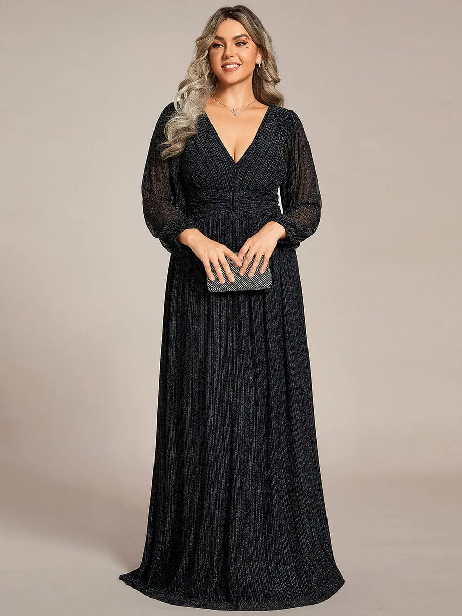 Plus Size Dazzling Empire Waist See-Through Long Sleeves A-Line Evening Dress