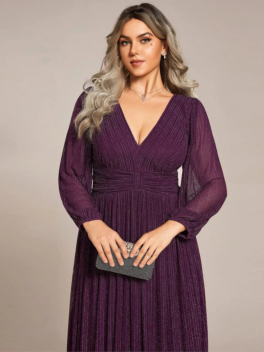 Plus Size Dazzling Empire Waist See-Through Long Sleeves A-Line Evening Dress