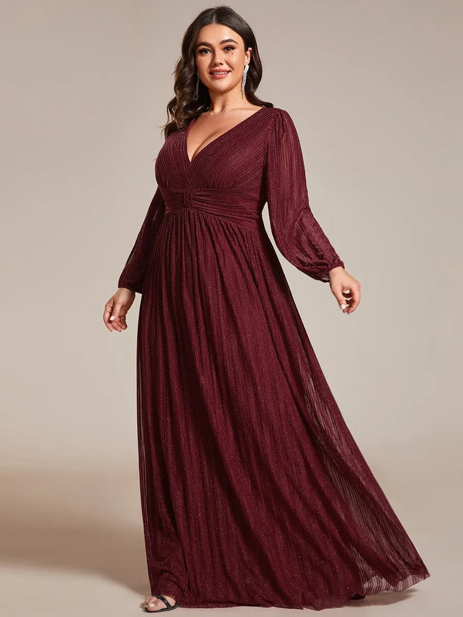 Plus Size Dazzling Empire Waist See-Through Long Sleeves A-Line Evening Dress