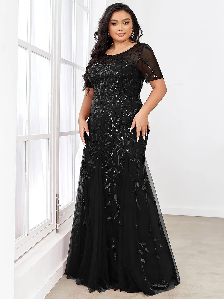 Plus Size Floral Sequin Print Fishtail Tulle Dresses for Party