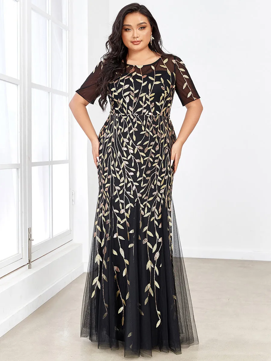 Plus Size Floral Sequin Print Fishtail Tulle Dresses for Party