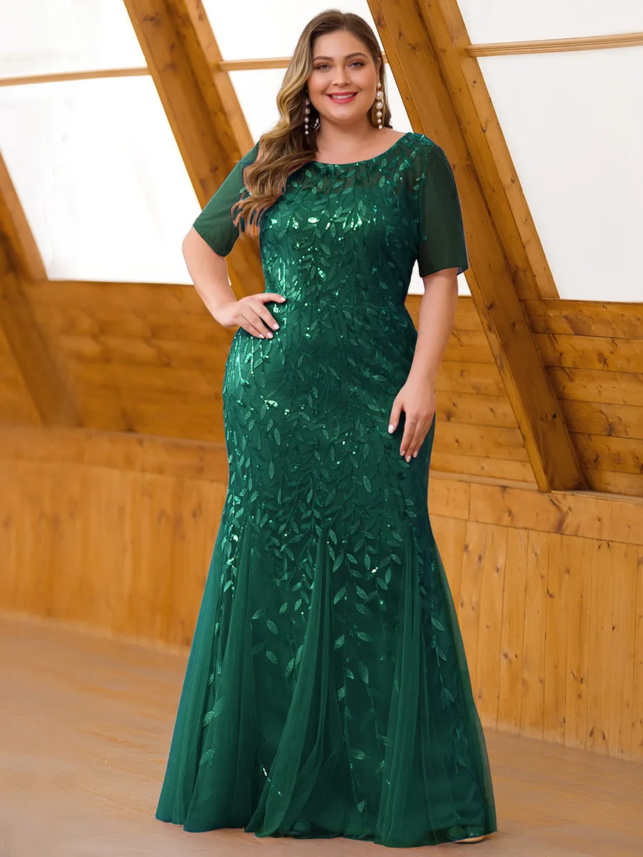 Plus Size Floral Sequin Print Fishtail Tulle Dresses for Party