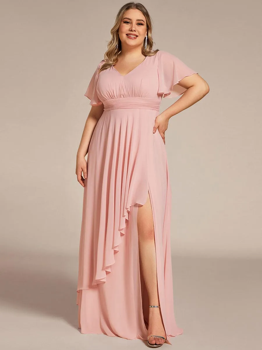 Plus Size High Slit Louts Leaf Empire Waist Chiffon Evening Dress