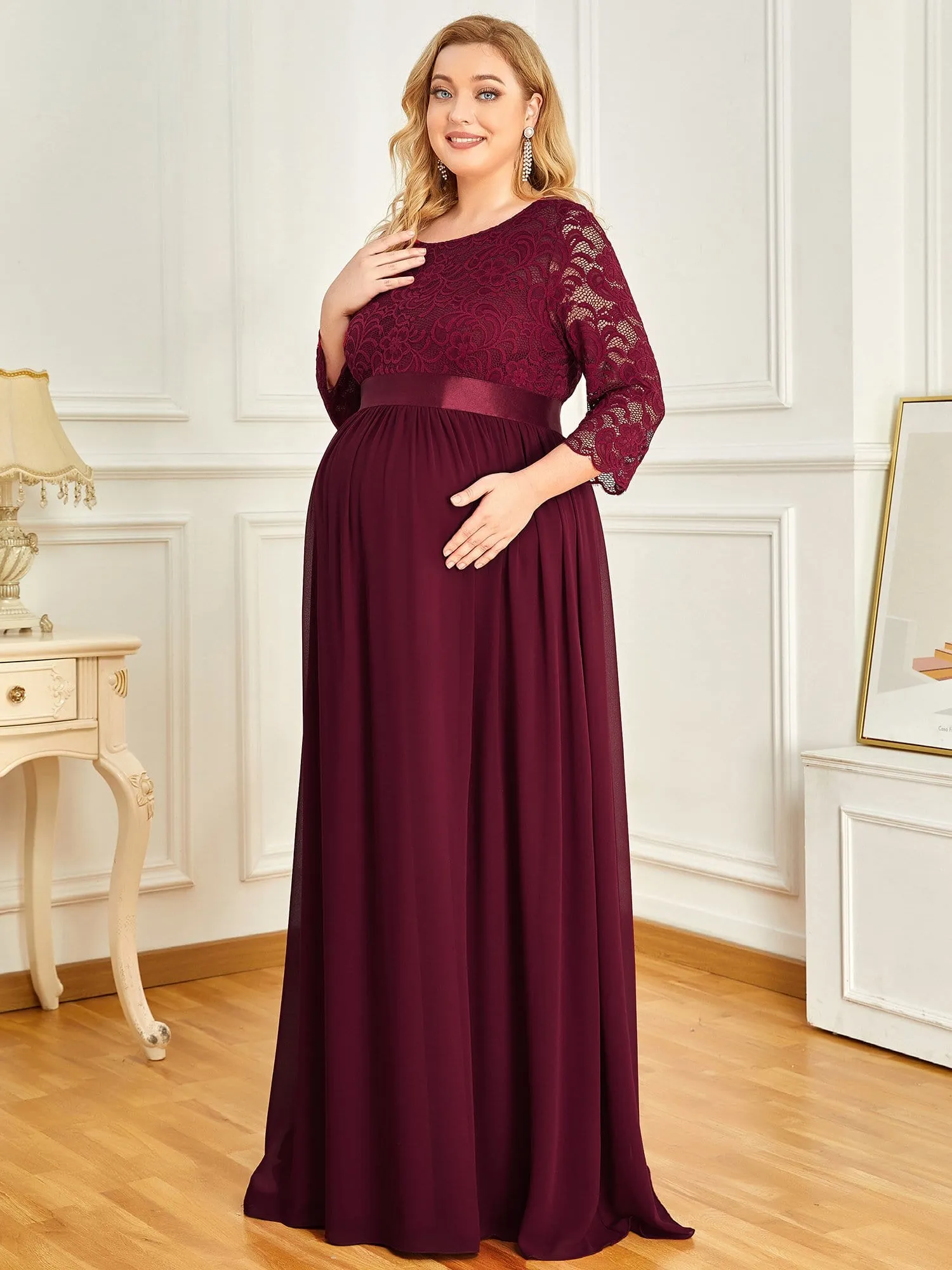 Plus Size Long Lace Sleeve Maternity Formal Dresses