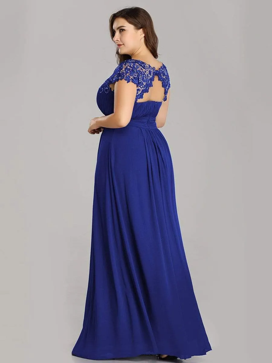 Plus Size Maxi Long Formal Lace Cap Sleeve Evening Dress