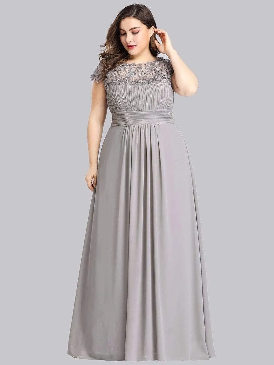 Plus Size Maxi Long Formal Lace Cap Sleeve Evening Dress