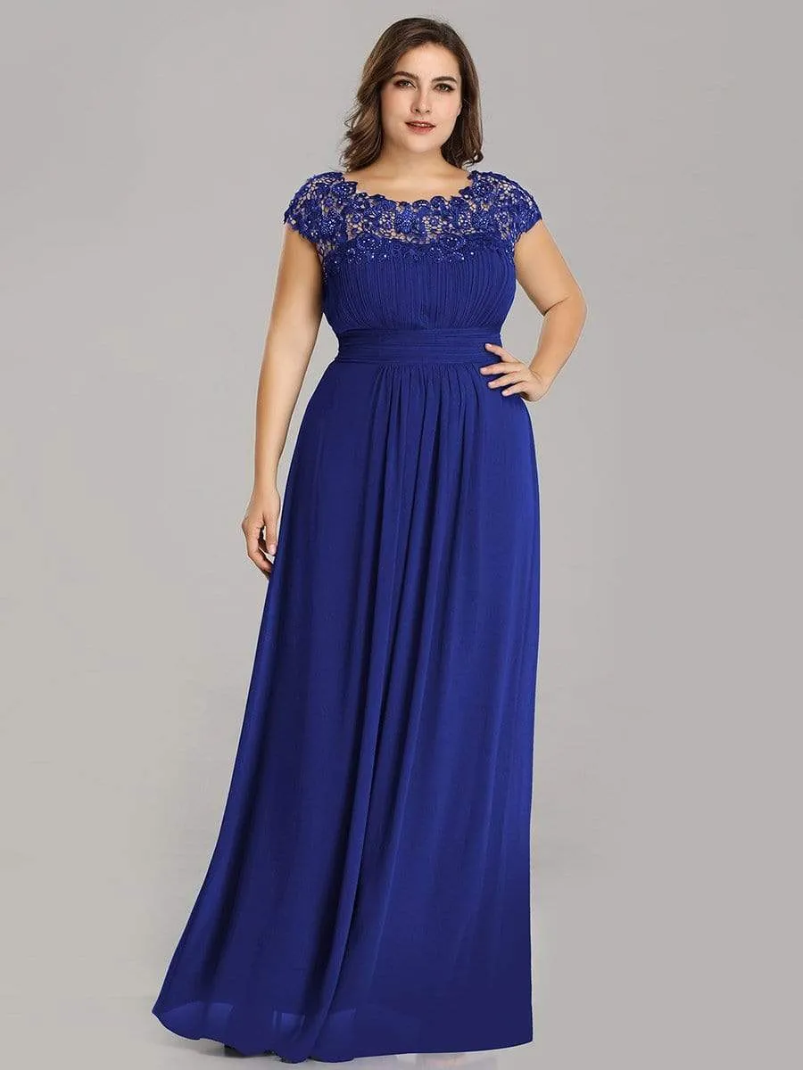 Plus Size Maxi Long Formal Lace Cap Sleeve Evening Dress