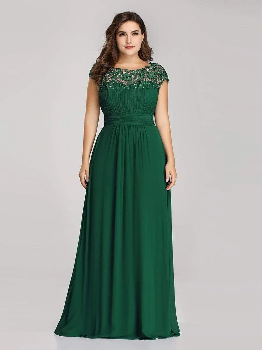 Plus Size Maxi Long Formal Lace Cap Sleeve Evening Dress